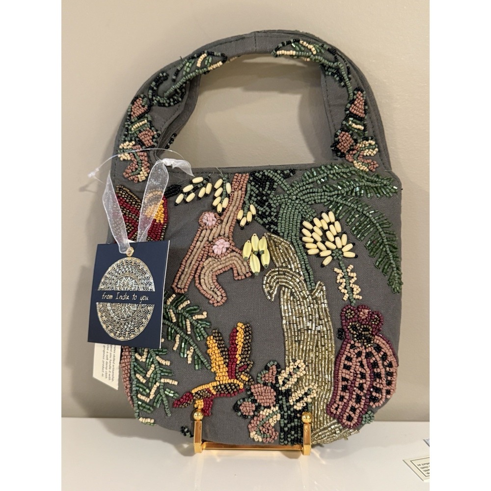 New Release Made In India Beaded‎ Parrot Bird Monkey Green Jungle Shoulder Bag